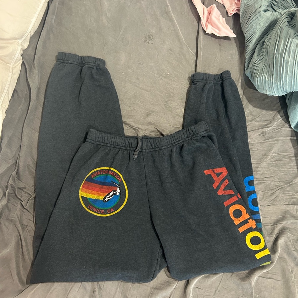 Aviator Nation Black Rainbow Logo Sweatpants